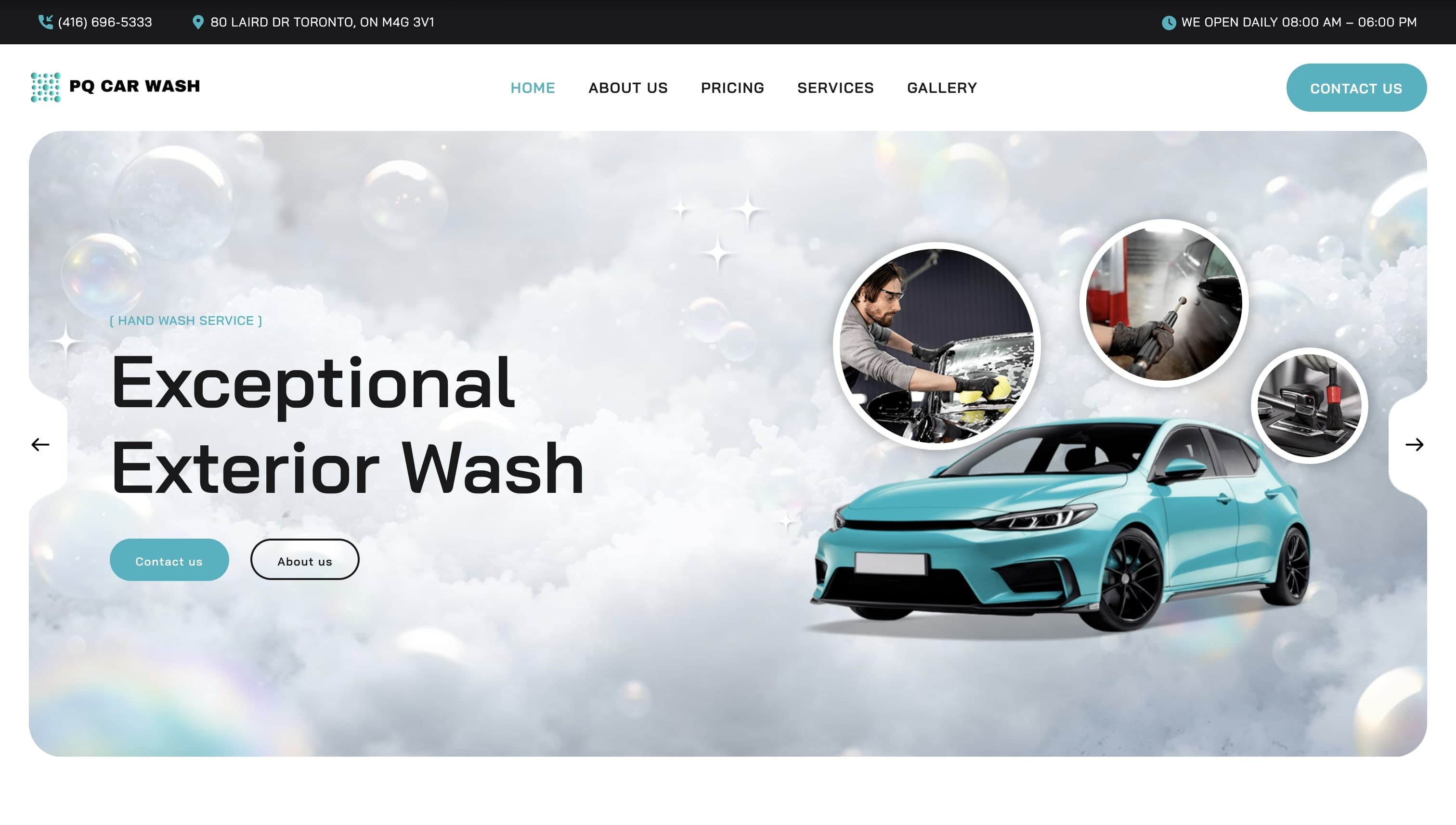 PQ Car Wash homepage design